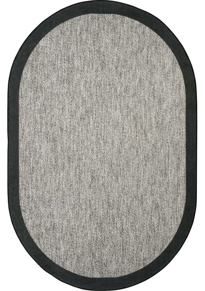 Pratico Gri Oval Mutfak Halısı Sisal Görünümlü Makinede Yıkanan Kaymaz Dot Taban Dijital Baskı Halı