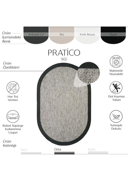 Pratico Gri Oval Mutfak Halısı Sisal Görünümlü Makinede Yıkanan Kaymaz Dot Taban Dijital Baskı Halı fiyatları