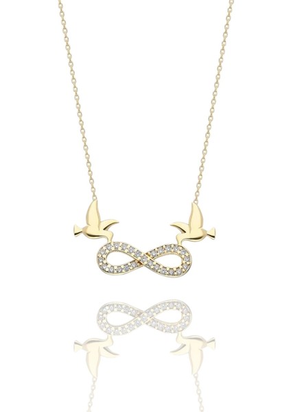 Iki Güvercin Sonsuzluk Çok Şık 14 Ayar Altın Kolye