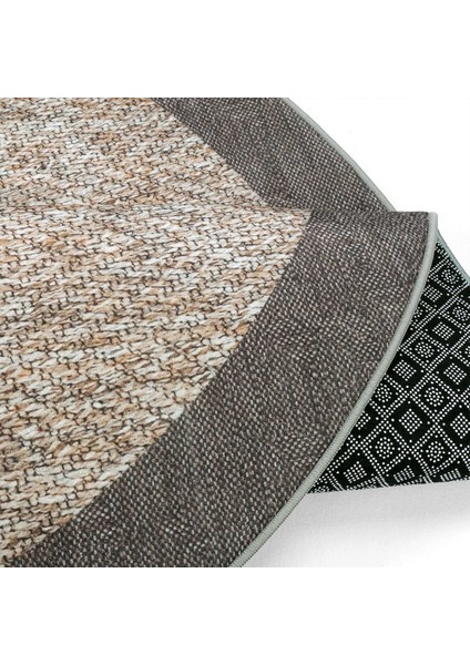 Pratico Kahve Oval Kaymaz Taban Mutfak Halısı Dijital Baskı Sisal Hasır Görünümlü Yıkanabilir Halı