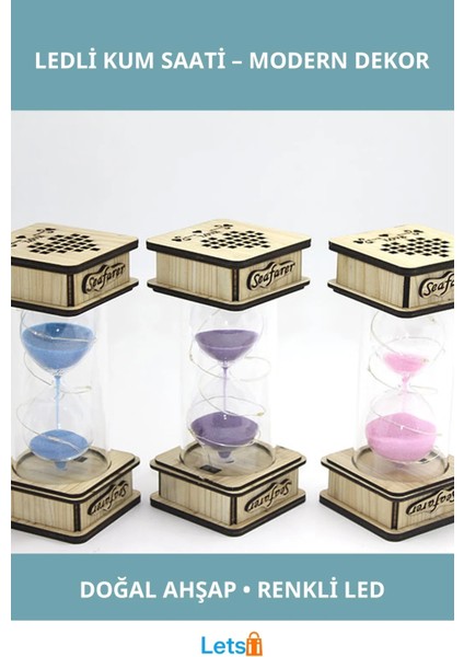 Ahşap LED Işıklı Kum Saati Modern Dekoratif Aksesuar