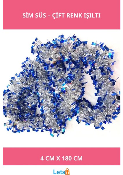 Mavi Gümüş Renk Çift Renk Sim Süs Garland 180 cm