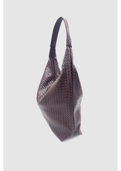 Plaro Örgü Desen Büyük Hacimli Fermuarlı Hobo Omuz Çantası Acı Kahve fırsatları