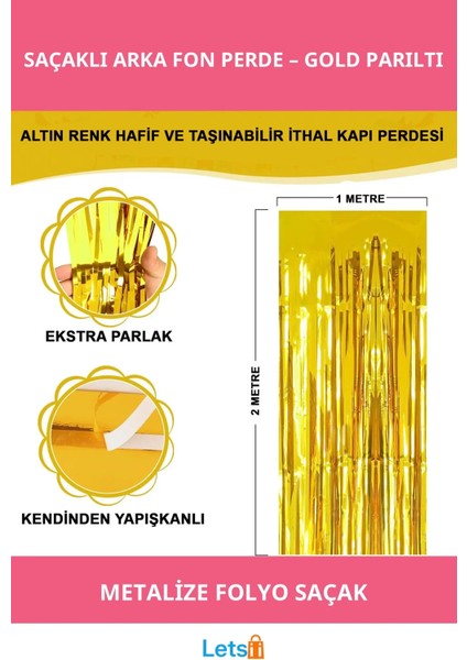 Ekstra Metalize Parlak Saçaklı Gold Arka Fon Perde