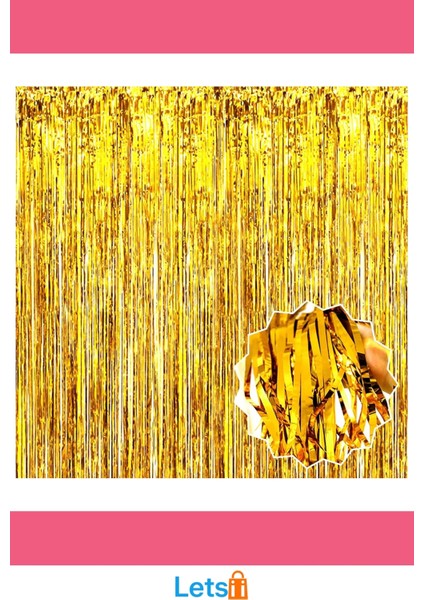 Ekstra Metalize Parlak Saçaklı Gold Arka Fon Perde modelleri