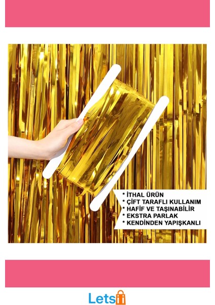 Ekstra Metalize Parlak Saçaklı Gold Arka Fon Perde indirimleri