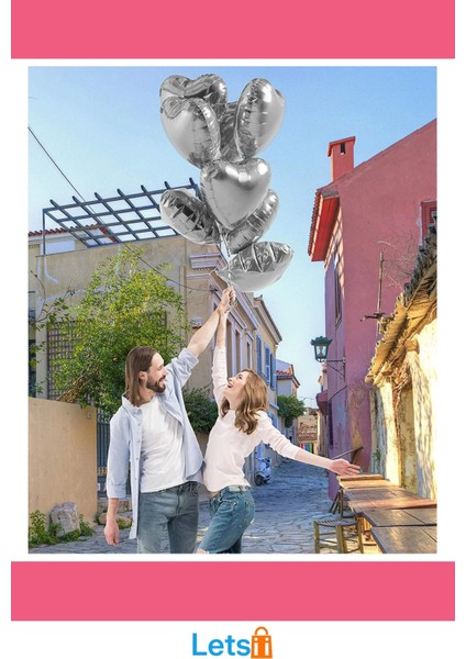 Metalize Parlak Gümüş Kalp Şekilli Uçan Balon 18 Inç 10 Adet modelleri