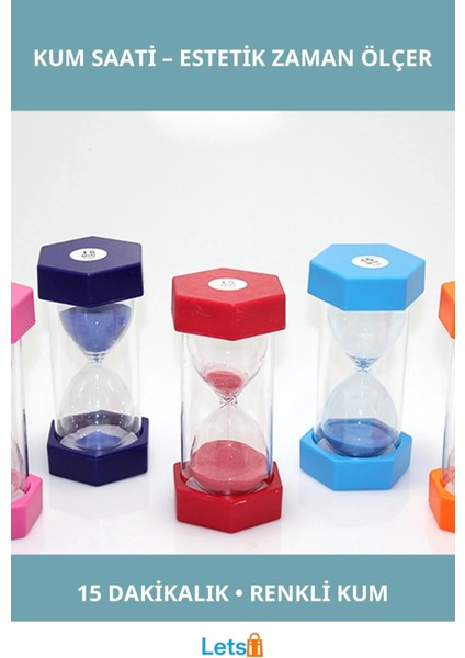 15 Dakikalık Şık Renkli Kum Saati Dekoratif Zaman Ölçer