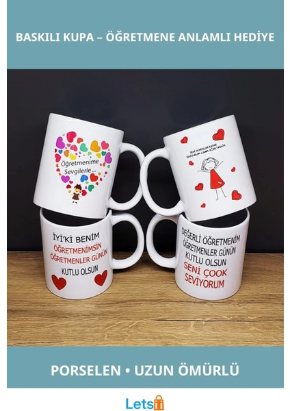 Öğretmenler Gününe Özel Porselen Baskılı Kupa Bardak