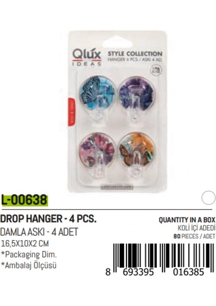 4 Parça Damla Küçük Yapışkan Askı (K95)