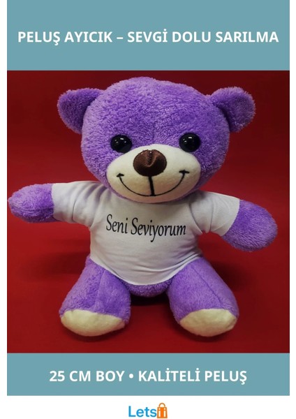 Seni Seviyorum Tişörtlü Mor Peluş Ayıcık 25 cm