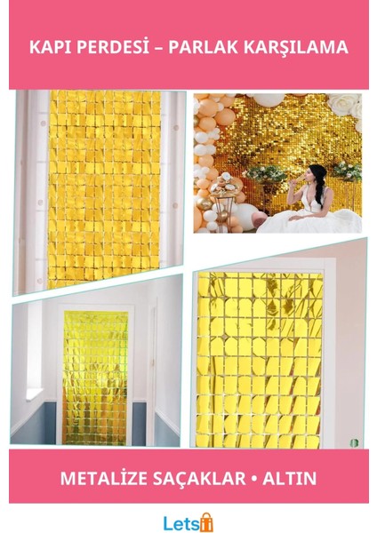 Altın Renk Metalize Disko Dikdörtgen Kapı Perdesi 1x2 Metre