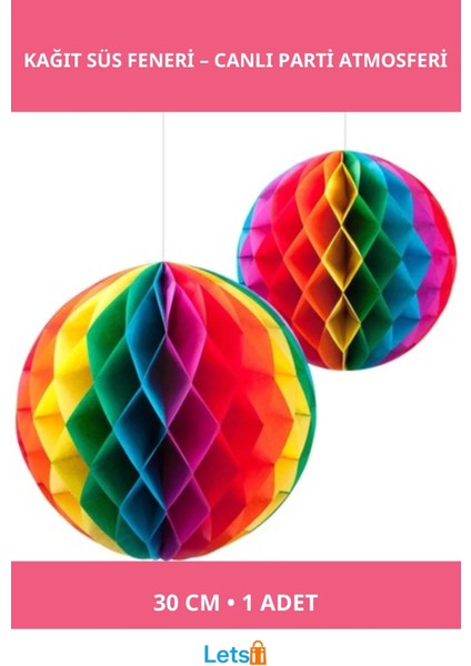 Rengarenk Kağıt Süs Fener 30 cm 1 Adet Parti Dekorasyonu