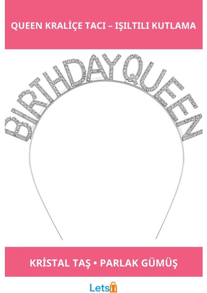 Parlak Gümüş Kristal Taç Birthday Queen Yazılı Kraliçe Taç