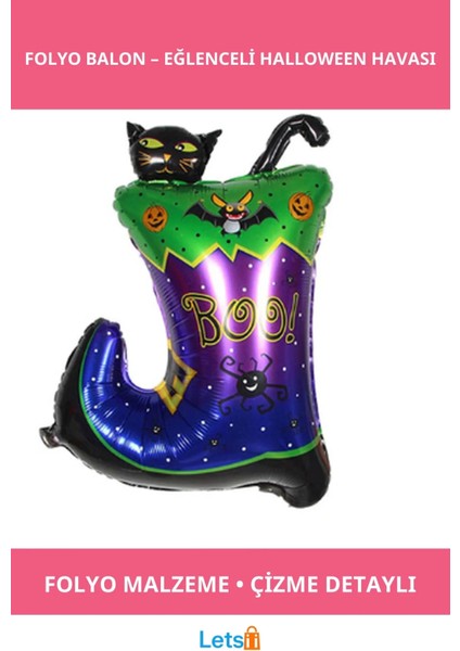 Cadılar Bayramı Çizmeli Kara Kedi Folyo Balon