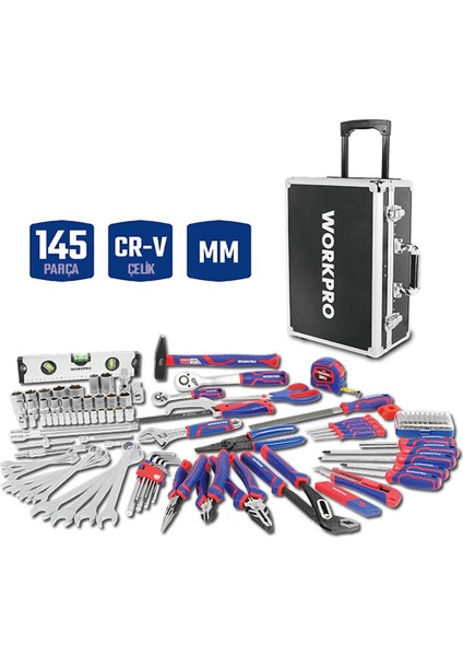 WP209089 145 Parça Cr-V Profesyonel El Aleti Tamir Seti Tamir Bakım Çantası