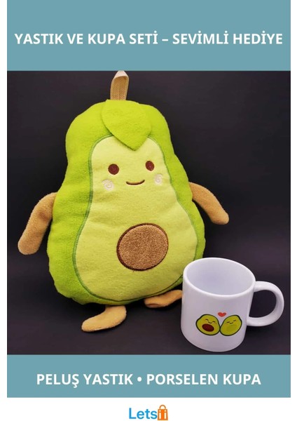 Peluş Avokado Yastık ve Porselen Kupa Takımı