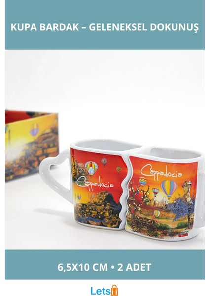 Yöresel Motifli Porselen Kupa Bardak Seti 2 Adet