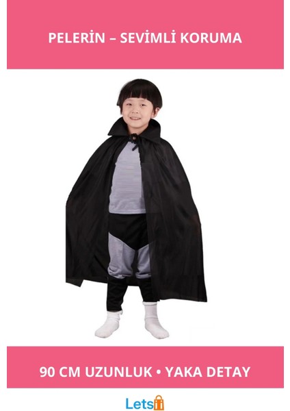 Siyah Renk Yaka Detaylı Çocuk Pelerini