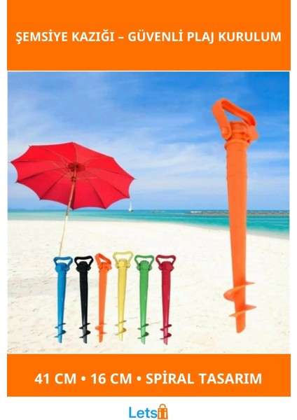 Dayanıklı Plastik Şemsiye Sabitleme Kazığı 41 cm Spiral Tasarım