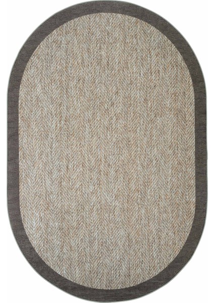 Pratico Kahve Oval Kaymaz Taban Mutfak Halısı Dijital Baskı Sisal Hasır Görünümlü Yıkanabilir Halı