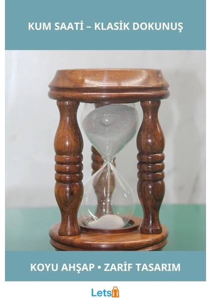 Koyu Ahşap Zarif Kum Saati Şık Dekoratif 1 Adet