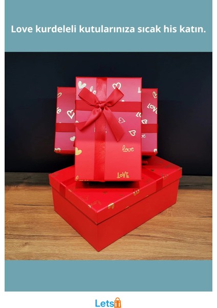 3'lü Kırmızı Kalp Desenli Hediye Kutusu Seti fiyatları