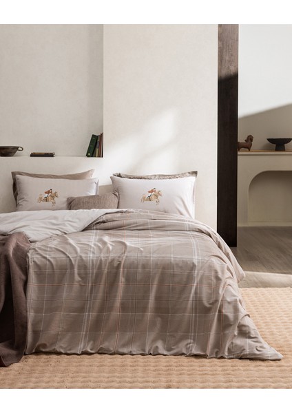 Sabastien Tek Kişilik %100 Pamuk Lastikli Ranforce Baskılı Nevresim Takımı - Bej