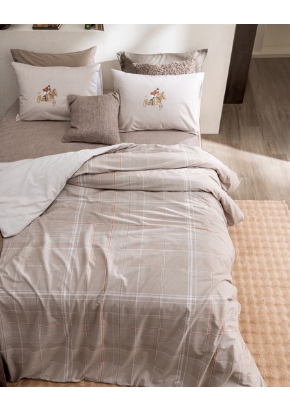 Sabastien Tek Kişilik %100 Pamuk Lastikli Ranforce Baskılı Nevresim Takımı - Bej fiyatları