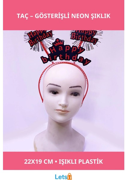 Neon Kırmızı Işıklı Doğum Günü Tacı 22X19CM