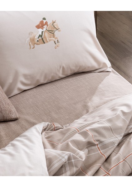Sabastien Tek Kişilik %100 Pamuk Lastikli Ranforce Baskılı Nevresim Takımı - Bej indirimleri
