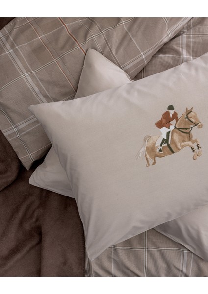 Sabastien Tek Kişilik %100 Pamuk Lastikli Ranforce Baskılı Nevresim Takımı - Bej