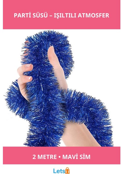 Simli Parti Süsü 2 Metre Mavi Işıltılı Dekorasyon