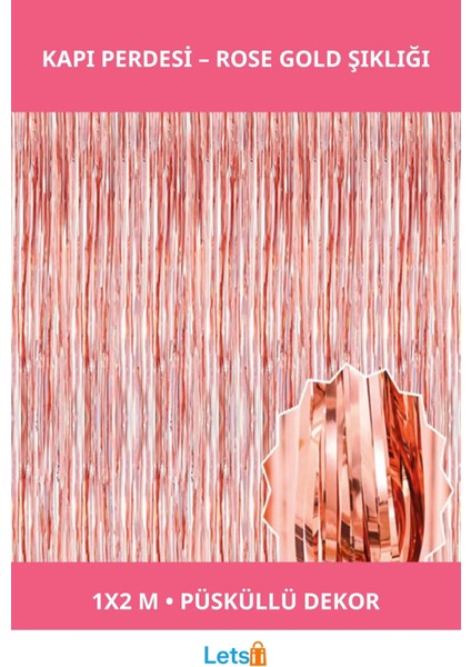 Rose Gold Püsküllü Kapı Perdesi 1X2M Şık Dekoratif