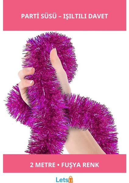 Simli Parti Süsü 2 Metre Fuşya Işıltılı Dekor