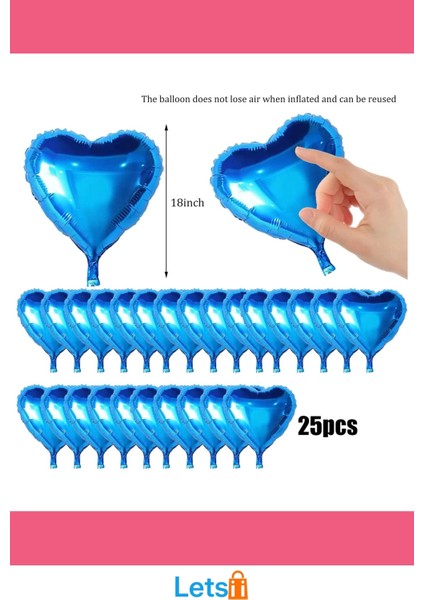 Metalize Mavi Kalp Folyo Balon 18 Inç 25 Adet modelleri