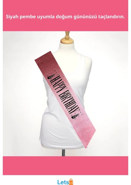 Pembe Siyah Happy Birthday Simli Kuşak Kemer fiyatları
