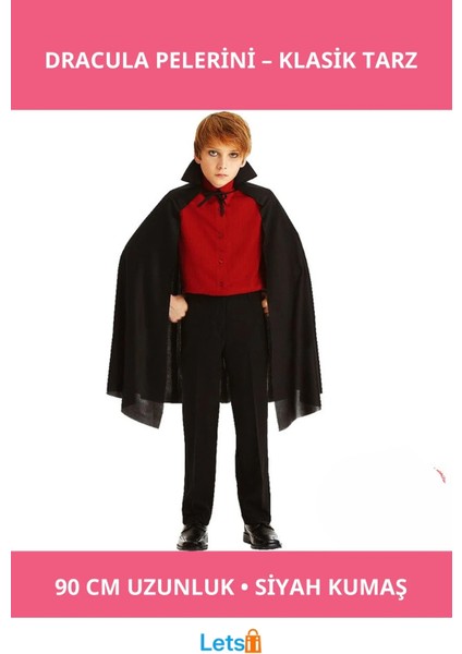 Siyah Dracula Temalı Yakalı Pelerin 90 cm Unisex Kostüm