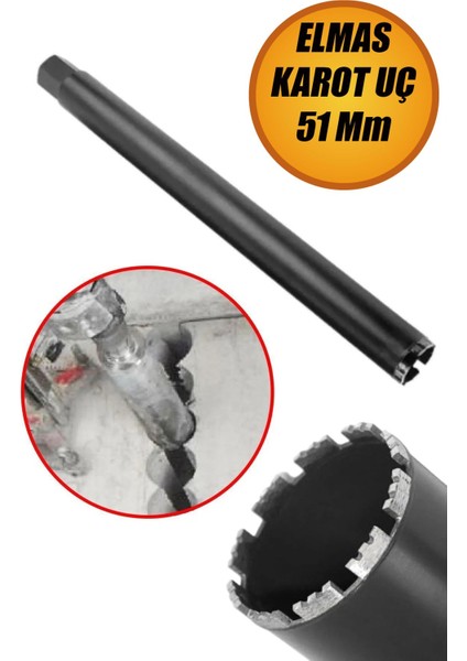 Elmas Karot Ucu 51 mm Beton Zemin Duvar Delme Delik Açma Panç Aparat Uç Deprem Numune Al Test