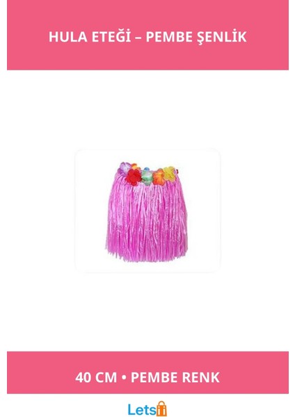 Tropikal Pembe Hawaii Hula Eteği 40 cm Cırtlı Lastikli