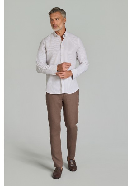 Regular Fit Paşa Yaka Cepsiz Açık Kahve Erkek Gömlek GMKTN250004_D10 fiyatları