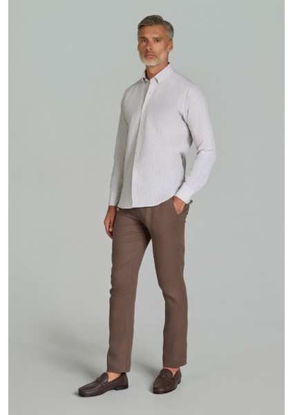 Regular Fit Paşa Yaka Cepsiz Açık Kahve Erkek Gömlek GMKTN250004_D10 modelleri