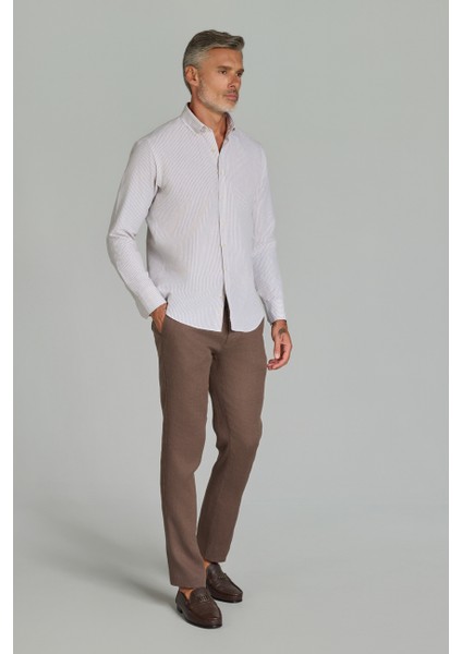 Regular Fit Paşa Yaka Cepsiz Açık Kahve Erkek Gömlek GMKTN250004_D10 fırsatları