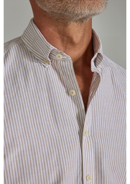 Regular Fit Paşa Yaka Cepsiz Açık Kahve Erkek Gömlek GMKTN250004_D10 indirimleri