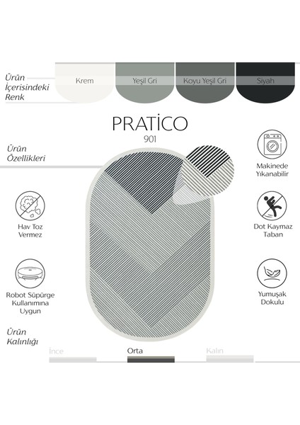 Pratico Gri Oval Mutfak Halısı Geometrik Desen Makinede Yıkanabilir Kaymaz Taban Dijital Baskı Halı fiyatları