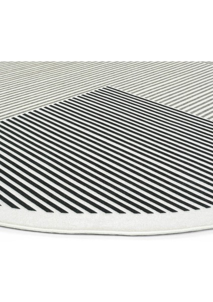 Pratico Gri Oval Mutfak Halısı Geometrik Desen Makinede Yıkanabilir Kaymaz Taban Dijital Baskı Halı