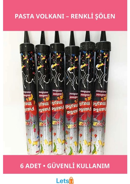 Canlı Renkli Eğlenceli Pasta Volkanı 6 Adet