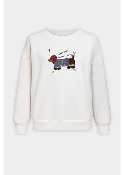 Kadın Premium Kumaş Şardonlu Köpek Baskılı Oversize Sweatshirt fiyatları