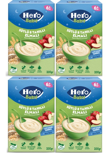 Sütlü Elmalı 8 Tahıllı Kaşık Maması 200 gr 4`lü Paket