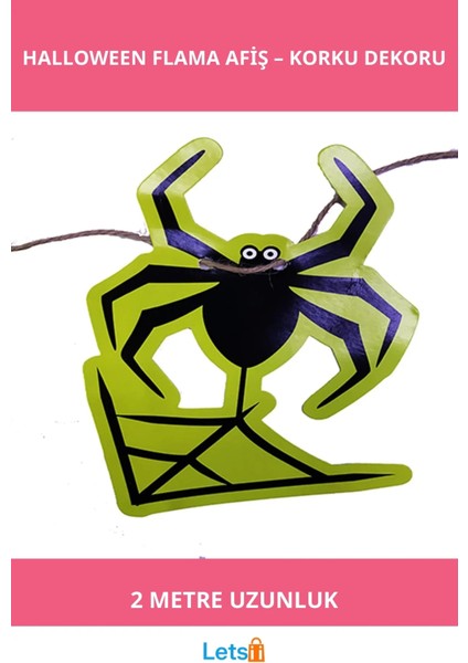 Örümcek Şekilli Asmalı Halloween Flama Banner Afiş 2 Metre